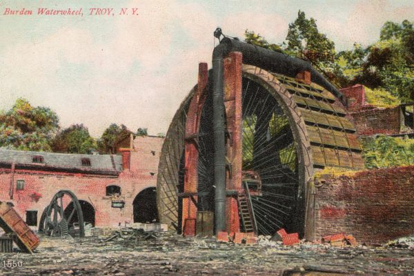 In order to find the necessary power to run his foundry, in 1851 Burden designed and constructed a 60-foot wheel. This was not the largest water wheel of its type, but likely the most powerful. The Burden Water Wheel was sixty-two feet in diameter and twenty-two feet in breath, was supplied by a small stream, the Wynantskill Creek. Burden originated a system of reservoirs along the Wynantskill Creek to hold the water in reserve and increase the water-supply to power the mills.